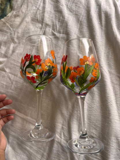 Garden Bloom Hand-Painted Wine Glass Set of 2