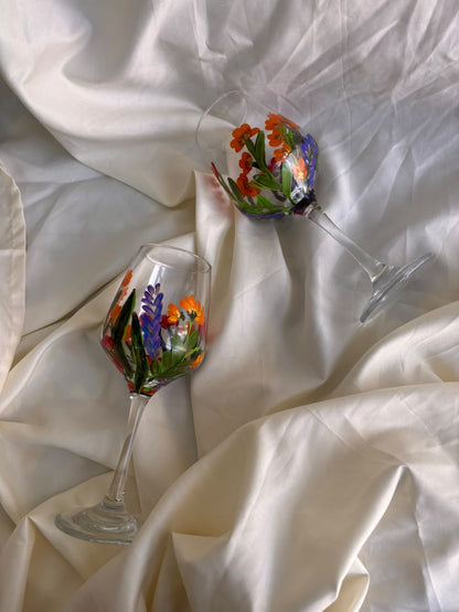 Garden Bloom Hand-Painted Wine Glass Set of 2