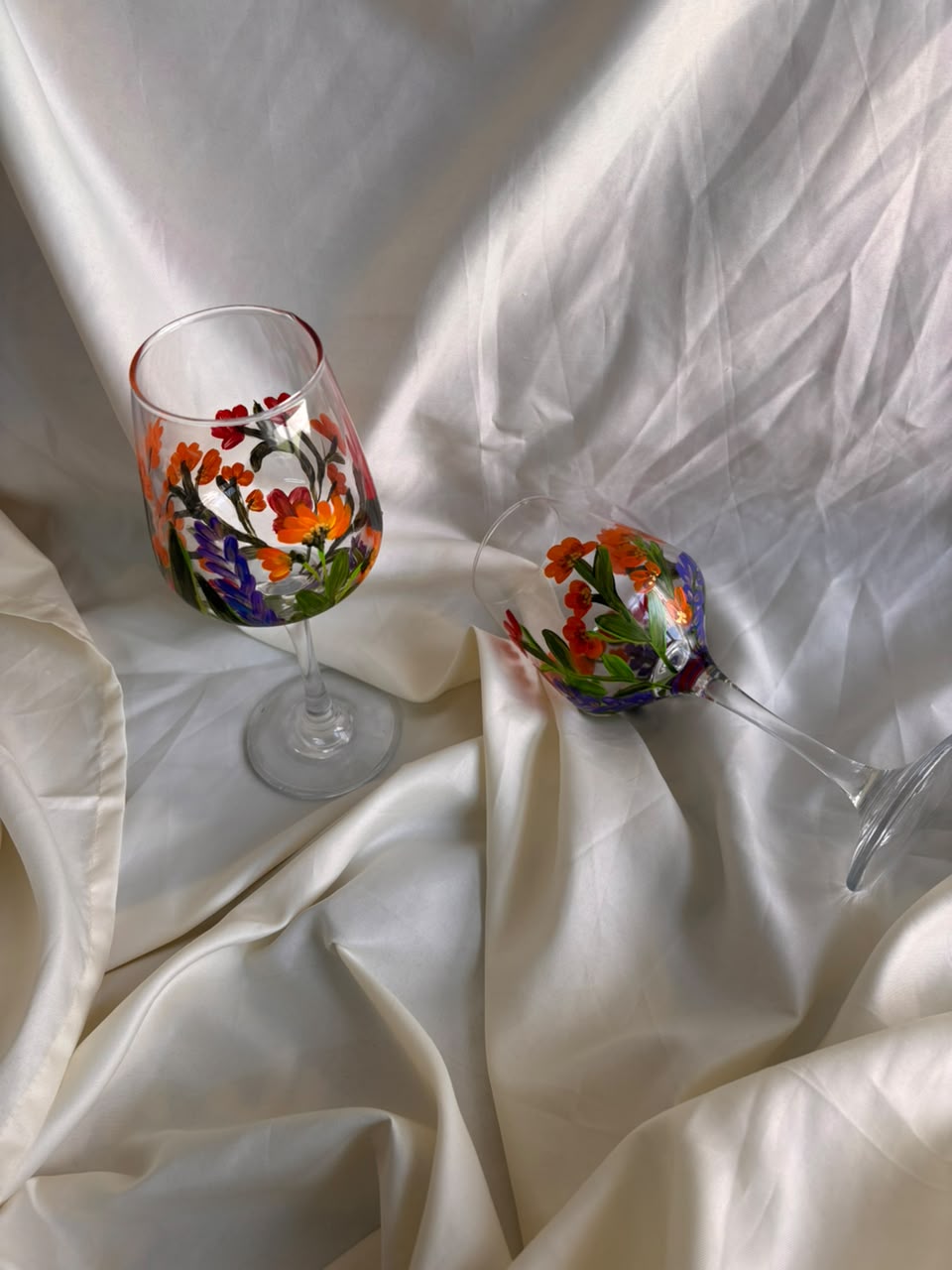 Garden Bloom Hand-Painted Wine Glass Set of 2