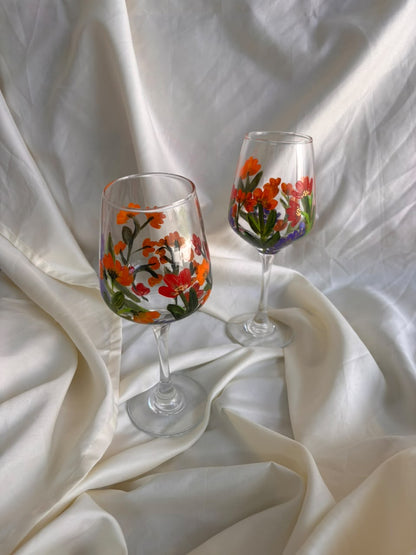 Garden Bloom Hand-Painted Wine Glass Set of 2