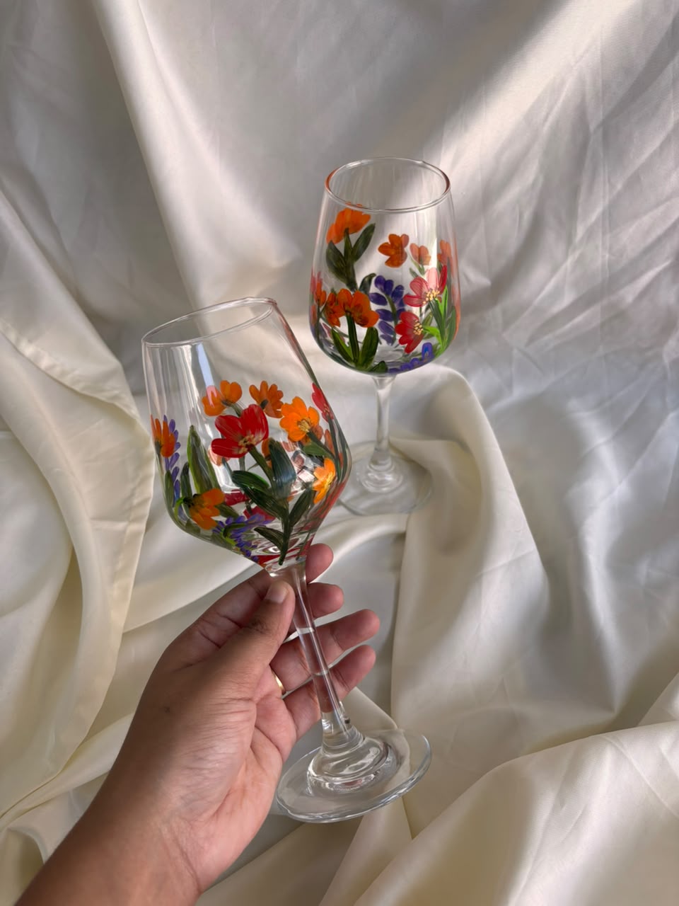 Garden Bloom Hand-Painted Wine Glass Set of 2