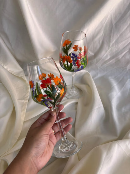 Garden Bloom Hand-Painted Wine Glass Set of 2