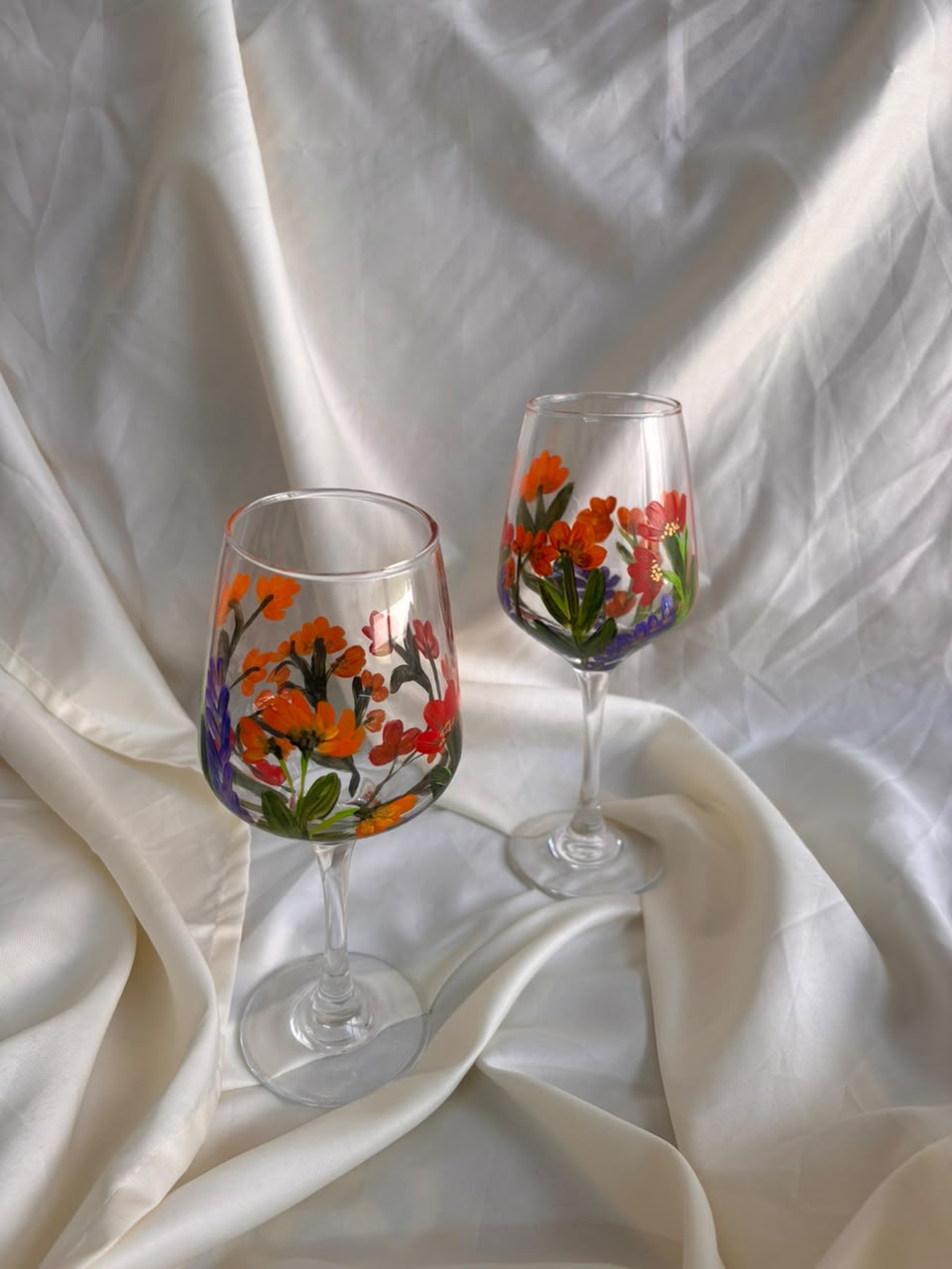 Garden Bloom Hand-Painted Wine Glass Set of 2