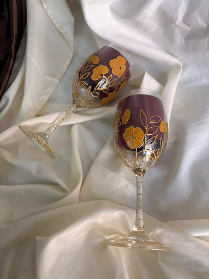 Garden Bloom Hand-Painted Wine Glass Set of 2