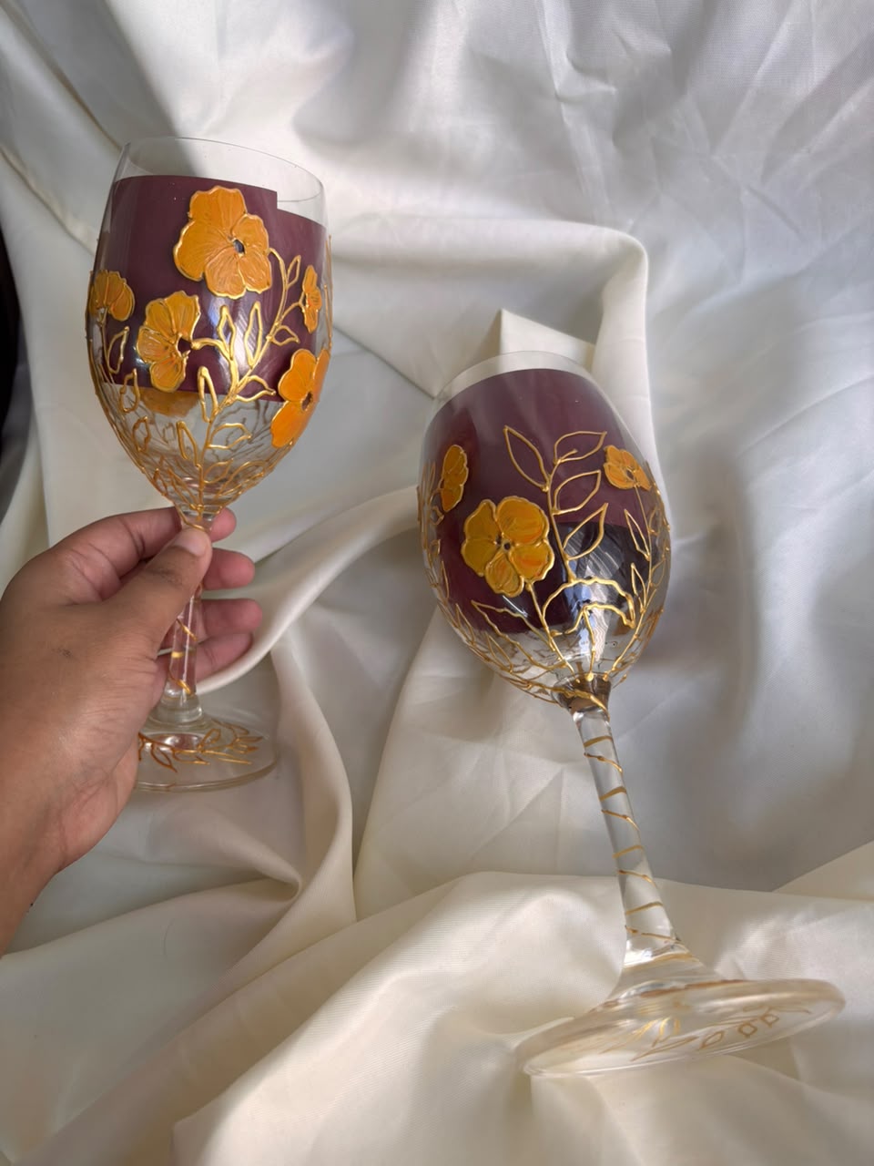 Garden Bloom Hand-Painted Wine Glass Set of 2