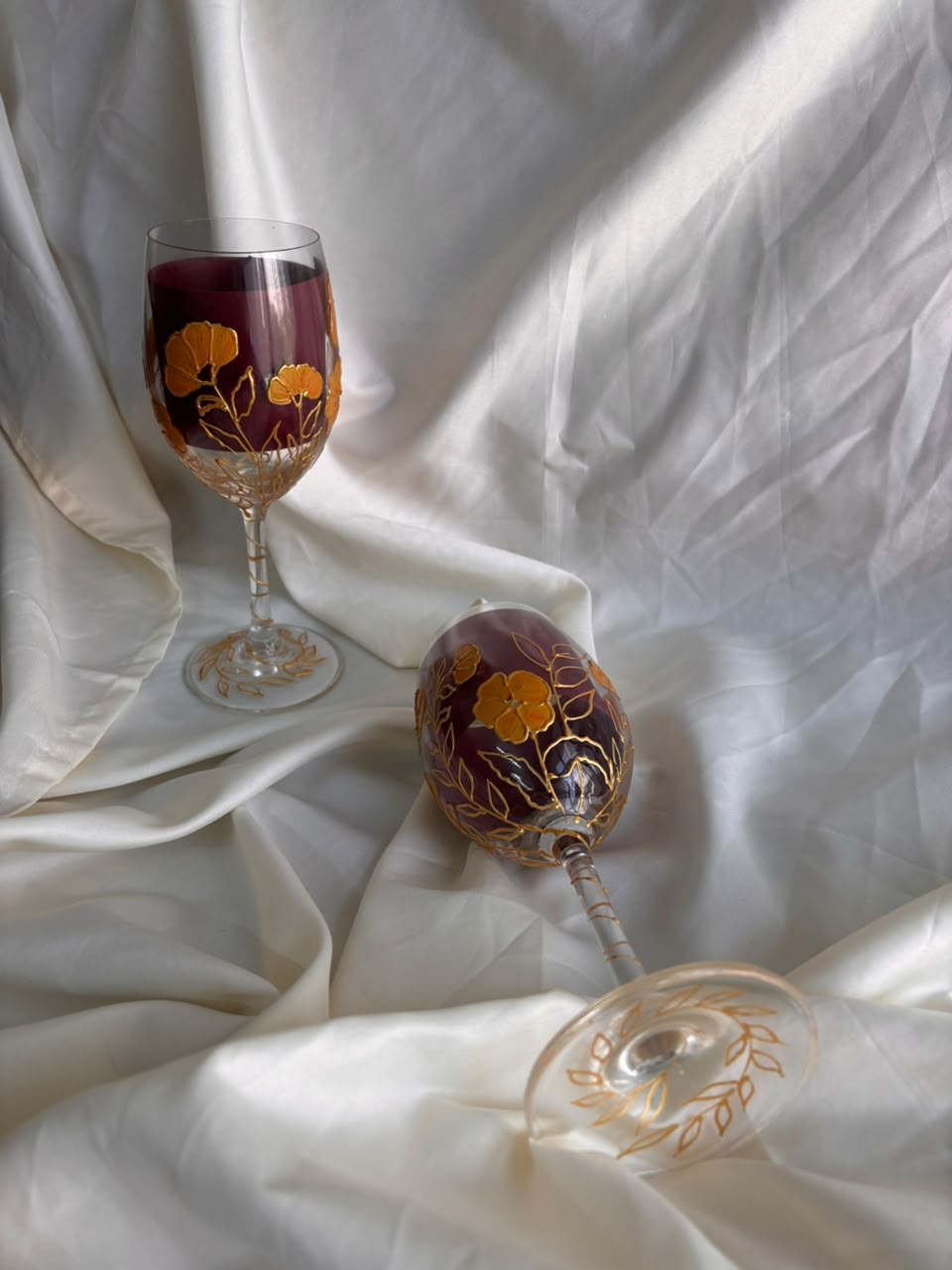 Garden Bloom Hand-Painted Wine Glass Set of 2