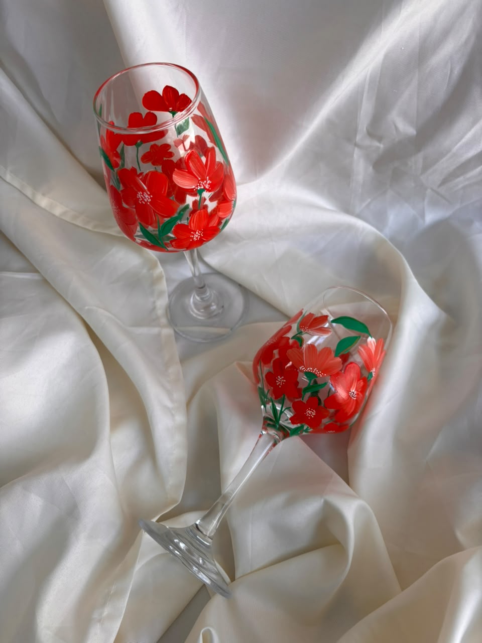 Red Garden Hand-Painted Wine Glass Set of 2
