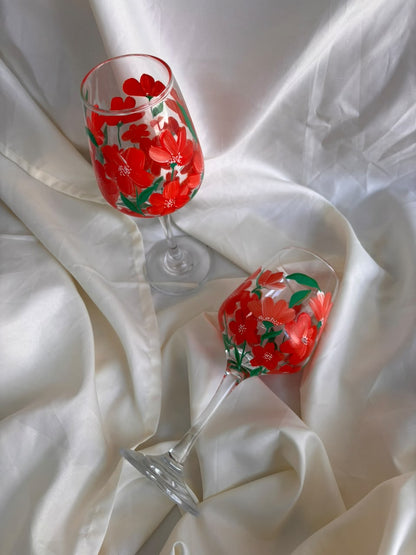 Red Garden Hand-Painted Wine Glass Set of 2