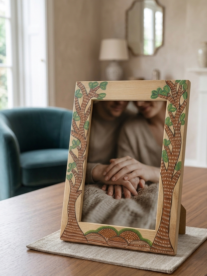 Gond-inspired Hand-Painted Wooden Photo Frame