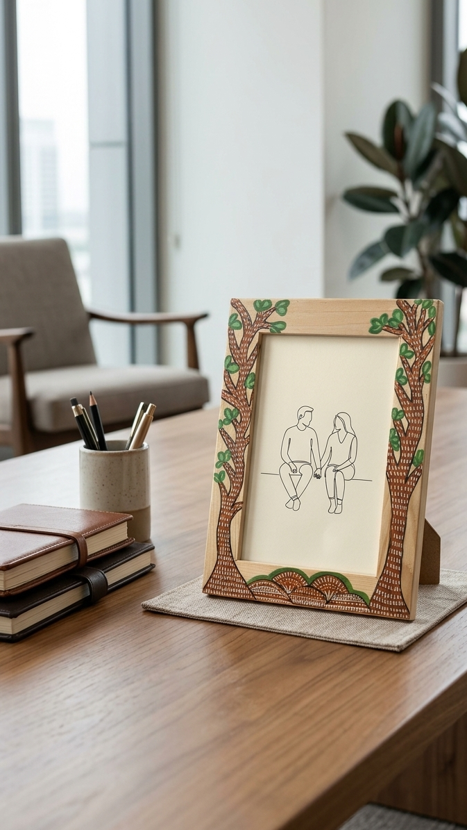 Gond-inspired Hand-Painted Wooden Photo Frame