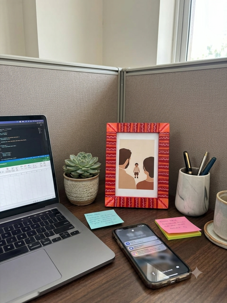 Red Folk Hand-Painted Wooden Photo Frame