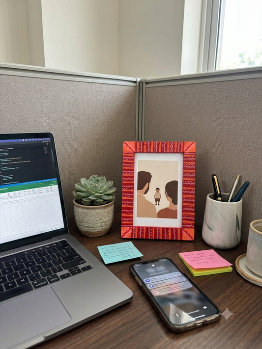 Red Folk Hand-Painted Wooden Photo Frame