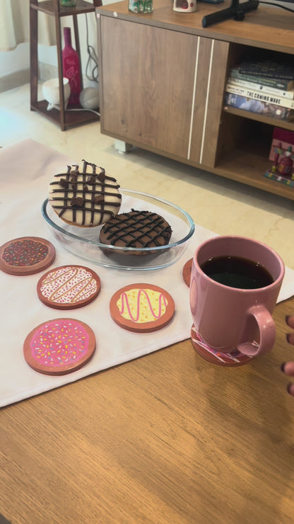 Glazed Coasters- Hand-Painted Donut Wooden Coaster Set