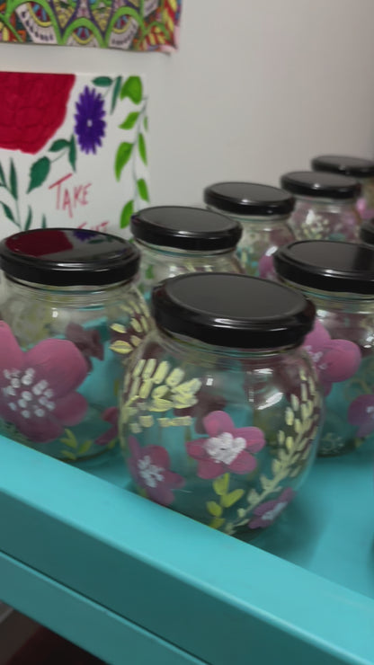 Pink Bloom Hand-Painted Jars