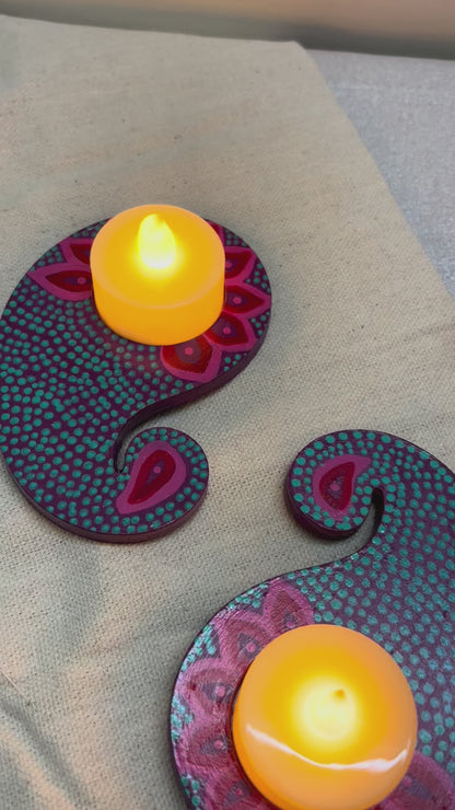 Ābhā Hand-Painted Paisley Tea Light Holders