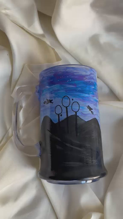 Hand-Painted HP Hogwarts-Quiddich Beer Glass