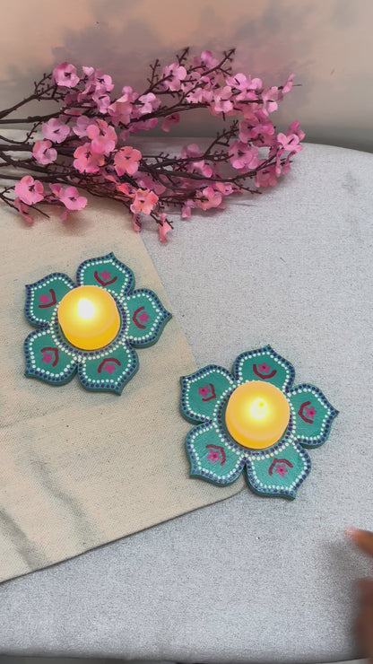 Arvind Hand-Painted Wooden Tea Light Holders