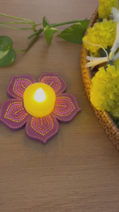 Kamal - Hand-Painted Wooden Tea Light Holder