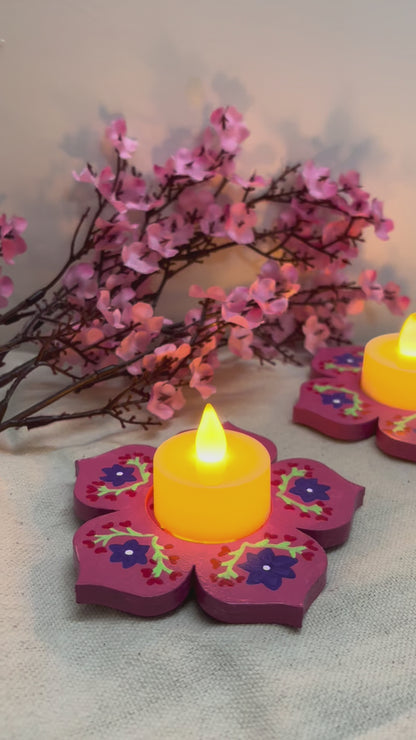Vasanti Hand-Painted Floral Tea Light Holders