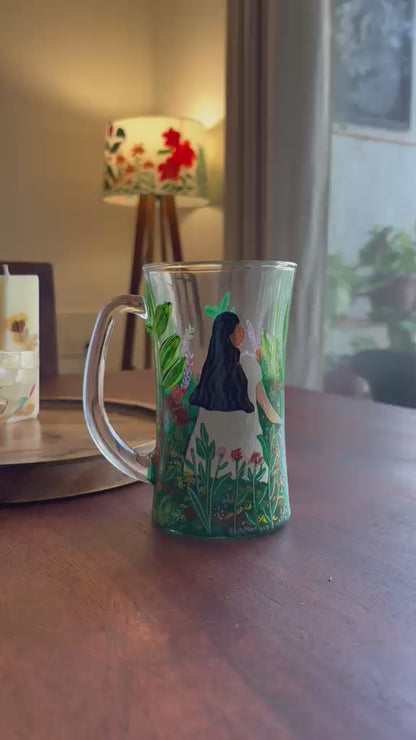 Hand-Painted Girl in the Garden Beer Mug