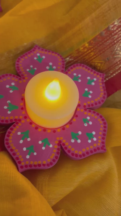 Phool - Hand-Painted Festive Tea-Light Stands (Set of 2)