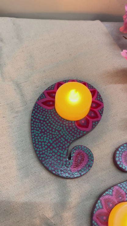 Ābhā Hand-Painted Paisley Tea Light Holders