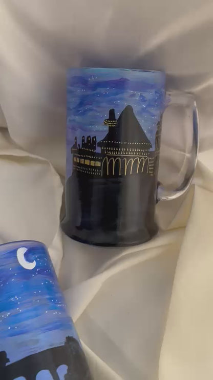 Hand-Painted HP Hogwarts-Quiddich Beer Glass