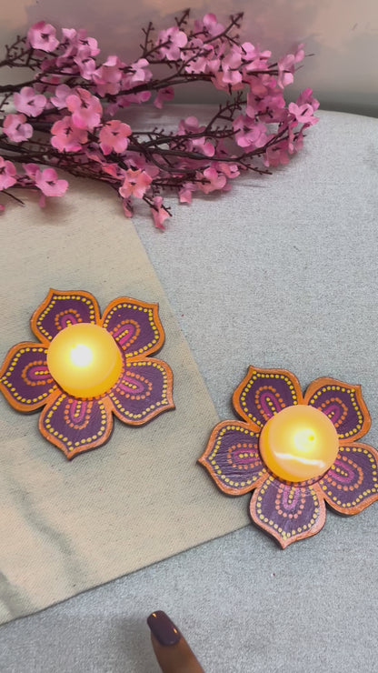 Kanak Hand-Painted Floral Tea Light Holders