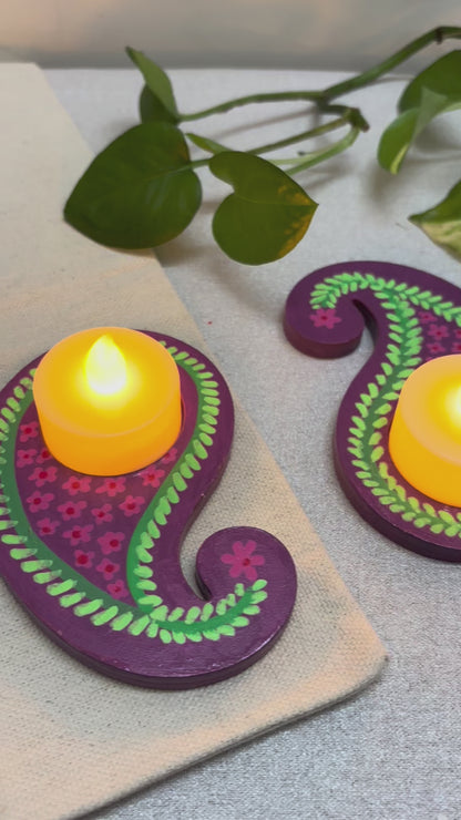 Manjari Hand-Painted Paisley Tea Light Holders