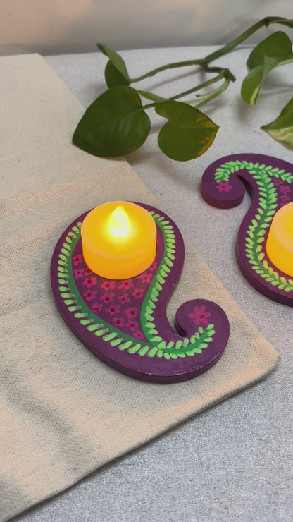 Manjari Hand-Painted Paisley Tea Light Holders