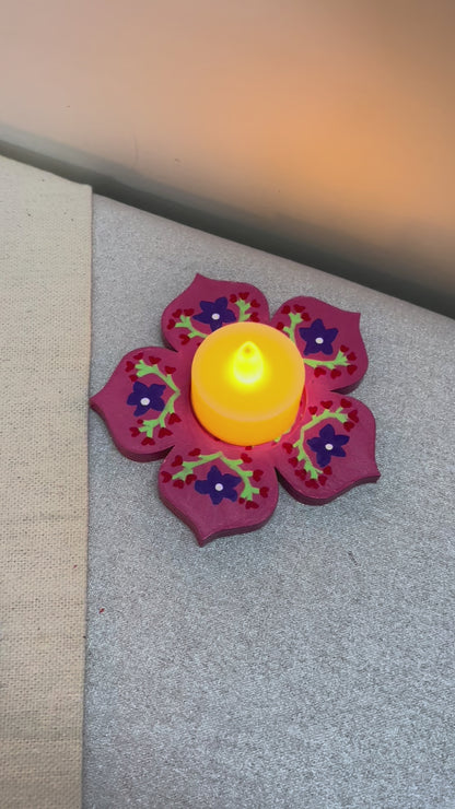 Vasanti Hand-Painted Floral Tea Light Holders