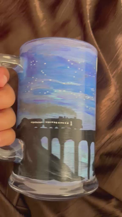 Hand-Painted HP Hogwarts Express Beer Glass