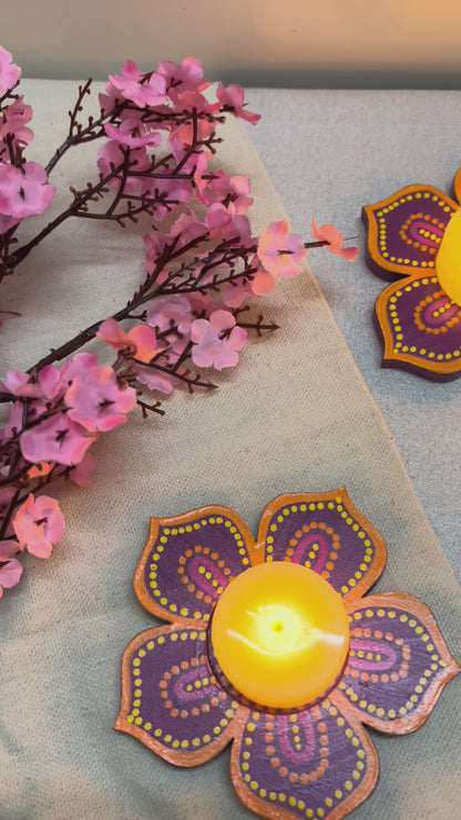 Kanak Hand-Painted Floral Tea Light Holders