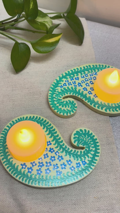Savita Hand-Painted Paisley Tea Light Holders