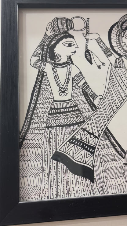 Radha-Krishna - Godna Style Tribal Painting