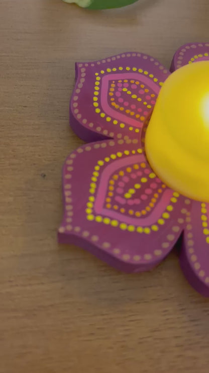 Kamal - Hand-Painted Wooden Tea Light Holder