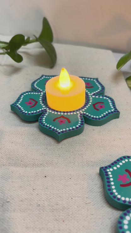 Arvind Hand-Painted Wooden Tea Light Holders