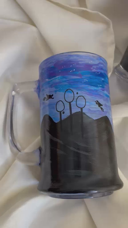 Hand-Painted HP Hogwarts-Quiddich Beer Glass