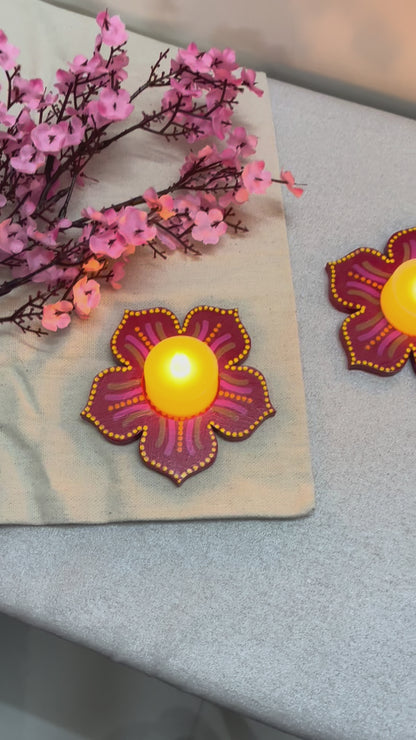 Kumud Hand-Painted Floral Tea Light Holders