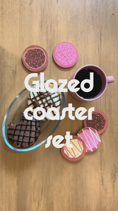 Glazed Coasters- Hand-Painted Donut Wooden Coaster Set
