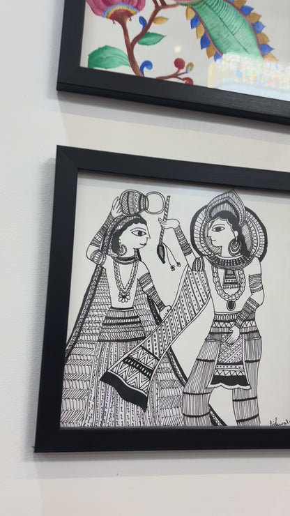 Radha-Krishna - Godna Style Tribal Painting