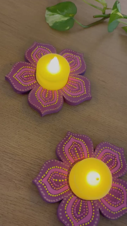 Kamal - Hand-Painted Wooden Tea Light Holder